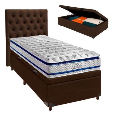 Imagem de Kit Cama Box Bau + Cabeceira + Colchão Solteiro Molas Ensacadas - Blue - Paropas