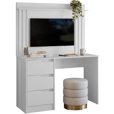 Imagem de Escrivaninha Doble 3 Gavetas com Painel para TV até 42 Polegadas Ripado Albatroz Cor Branco