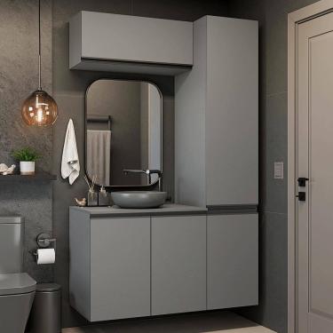Imagem de Conjunto Gabinete Suspenso para Banheiro 120cm 5 Portas Cinza Nice Madesa 02