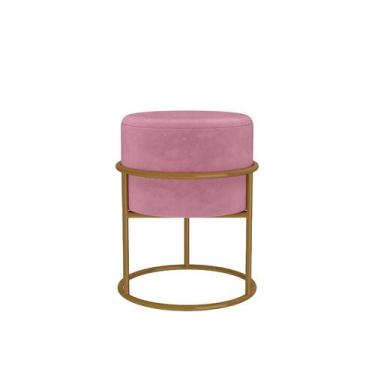 Imagem de Puff Iron Base Ferro Argola Dourada Metalizada Veludo Rosa - LOJAS BIL