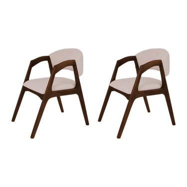 Imagem de Conjunto Com 2 Cadeiras De Jantar Estofada Gabriela Em Madeira E Mdf Mel Linho Bege