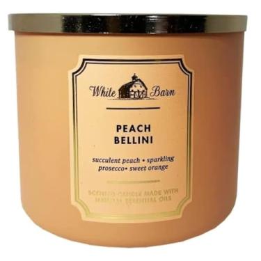 Imagem de Bath and Body Works, Vela de 3 pavios de celeiro branco com óleos essenciais – 411 g – Aromas 2021! (Peach Bellini)