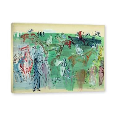 Imagem de NHLDZYH Moldura champanhe. Folhas impressionistas, (a relva do hipódromo) de Raoul Dufy, reprodução de quadros, quadros de pinturas famosas, imagem murais quartos. 50x65cm