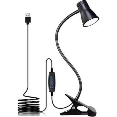 Imagem de Luminária articulada de encaixe para cabeceira de cama com grampo para leitura, para mesa ou cabeceira, braçadeira pequena de pescoço de ganso flexível tem 3 modos de cor 10 intensidades (Preto)
