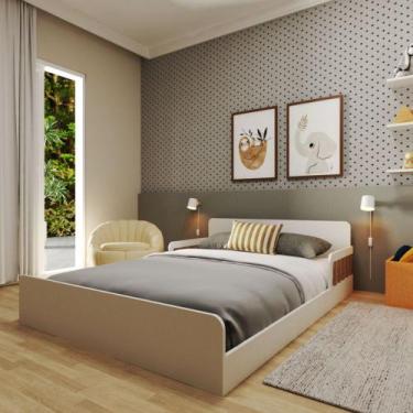 Imagem de Cama Infantil Montessoriana Casal Aurora Bramov, Branco Carvalho Mel