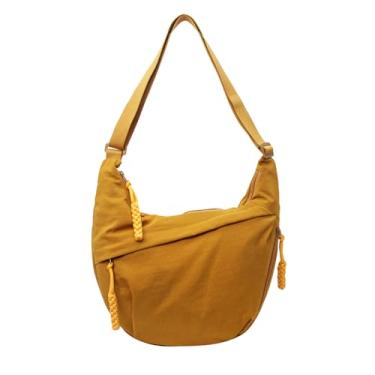 Imagem de Bolsas transversais crescentes para mulheres, bolsa de mão espaçosa, bolsas transversais, bolsa Hobo de Nylon Slouchy Sling para compras no trabalho, Amarelo