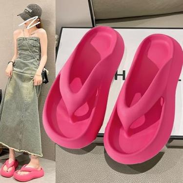 Imagem de Chinelo de fundo grosso aumenta a altura para uso externo sandálias antiderrapantes chinelos femininos verão praia litoral, rosa 7,5-8,5 (menos de um tamanho)