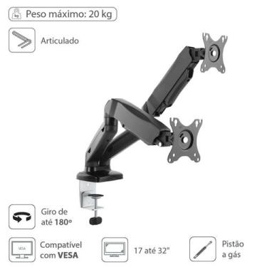 Imagem de Suporte A Gás Para 2 Monitores 17'' A 32'' Vesa 100x100 Sm-341b - VINI