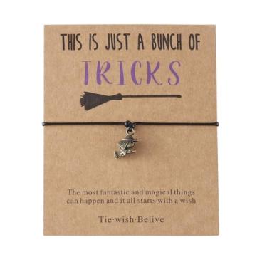 Imagem de Pulseiras femininas com pingente de Halloween com cordão ajustável com vassoura, bruxa, presentes de festa de Halloween, One Size, Liga de aço, Sem Pedra Preciosa