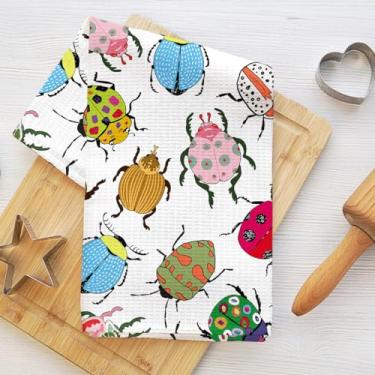 Imagem de Toalhas de cozinha Beetle, toalhas de prato besouros para cozinha, toalha de mão altamente absorvente de insetos, toalha de chá, toalha de secagem de 40,6 x 63,8 cm, presentes de inauguração de casa