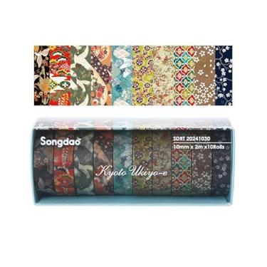 Imagem de Conjunto de adesivos Washi com 10 rolos de 2 metros, adesivos decorativos para artes faça-você-mesmo artesanato material de diário scrapbook cartão embrulho