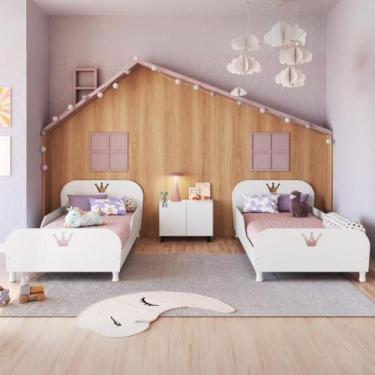 Imagem de Kit 2 Camas Solteiro Para Colchão 88x188cm Com Mesa De Cabeceira 2 Por