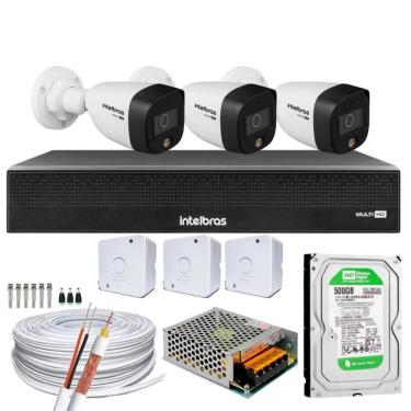 Imagem de Kit 3 Cameras Full Color Intelbras Dvr Mhdx 4 Ch Color Noite 500GB