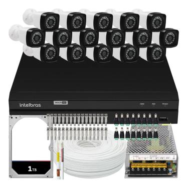 Imagem de Kit Cftv 16 Cameras Full Hd 2mp Dvr Intelbras Mhdx 16ch 1tb