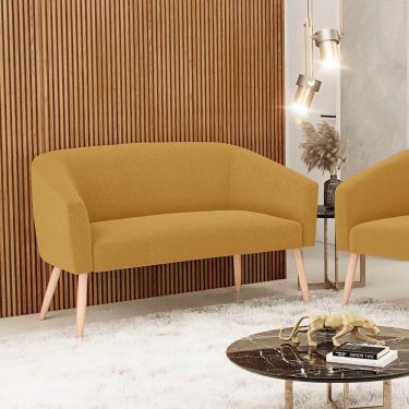 Imagem de Sofá 2 Lugares Namoradeira Pé Palito Natural Stella Bouclê Mostarda D03 - D'rossi