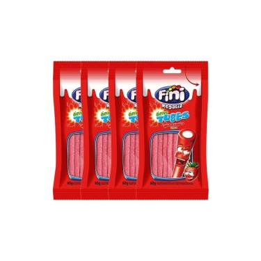Imagem de Kit 4 Balas Fini Tubinho de Morango Cítrico 80g