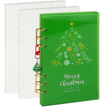 Imagem de MultiBey A5 Christmas Acrylic Binder 6-Ring Planner, A5 Personal Planner Binder with 90 Sheets Dot Grid & Blank Paper, Holiday Gift Set with Gold Rings & Themed Keychain (Green with Tree Keychain)