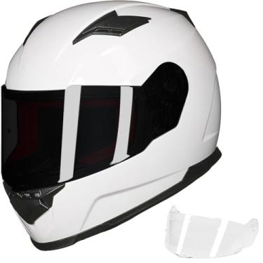 Imagem de ILM Capacete de motocicleta Street Bike Casco completo com 2 viseiras Pinlock Shield Capacetes de Motocross para homens e mulheres DOT ECE (branco, M)