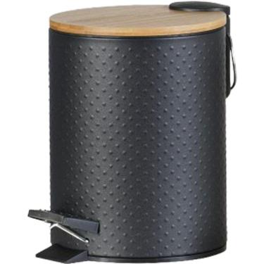 Imagem de Lixeira Classic Aço Inox Tampa Em Bambu 5l 25x20x20cm Preto