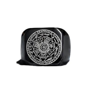 Imagem de Anel de aço inoxidável da Cabala Salomão –Talismã com selo dos sete arcanjos – Joias duráveis e simbólicas para a tutela espiritual, Aço inoxidável, Sem pedra preciosa