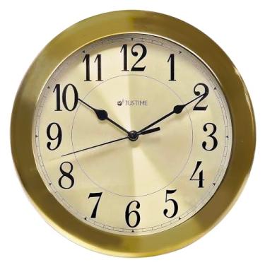 Imagem de JUSTIME Relógio de parede resistente à água de metal escovado de 21,6 cm, especial para espaços pequenos, escritório, barcos, RV (WM86-BN-R bronze escovado)
