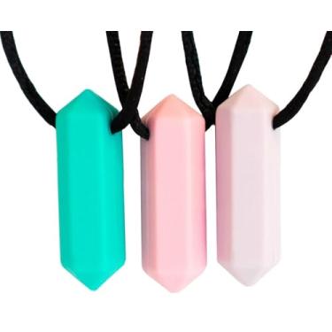 Imagem de Tilcare Chew Chew Colar sensorial – Melhor para crianças ou adultos que gostam de morder ou têm autismo – Brinquedos mastigáveis de silicone perfeitamente texturizados – Pingente mastigável para