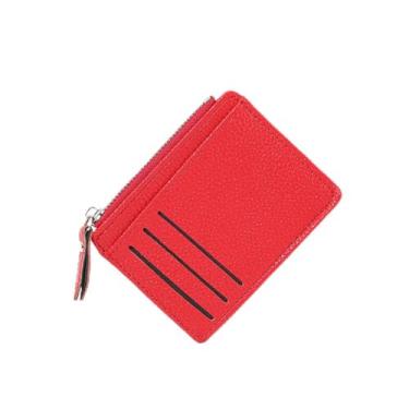Imagem de Carteira compacta com porta-cartões para mulheres, organizador de couro fino com bolso com zíper, Vermelho, Small, Clássico