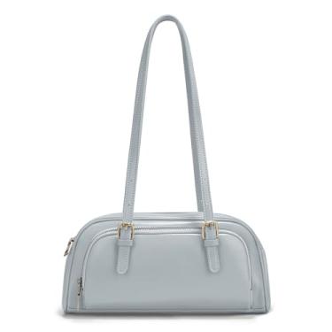 Imagem de Bolsa de ombro feminina de couro genuíno de primeira linha, estilo clássico com alças duplas, design estruturado, Azul claro