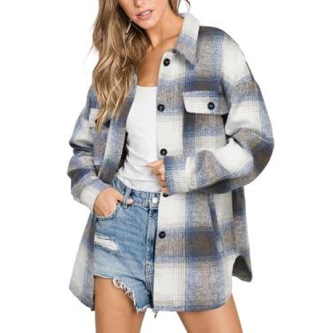 Imagem de Jaqueta feminina Beaully, flanela, xadrez, azul C, branca M