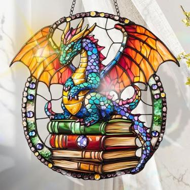 Imagem de Apanhador solar de acrílico colorido, decoração de janela suspensa de dragão com design de vitral impresso, apanhador de sol, arte de parede de arco-íris, ornamentos de Natal para uso interno e