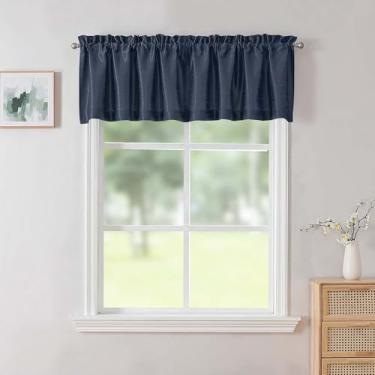 Imagem de Chyhomenyc Uptown — Saia azul marinho para janela, seda sintética para escurecimento de quarto com bolso de varão, saia pequena para janela pequena para casa de fazenda, quarto, porão, banheiro