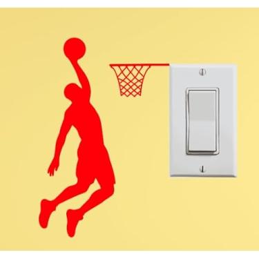 Imagem de AK - Slam Dunk Basketball One Handed Player Dunking on Light Switch | Perfeito para adesivo decalque de parede para quarto de crianças | Decoração de janela | Tamanho 12,7 cm (vermelho) (Dunk de uma