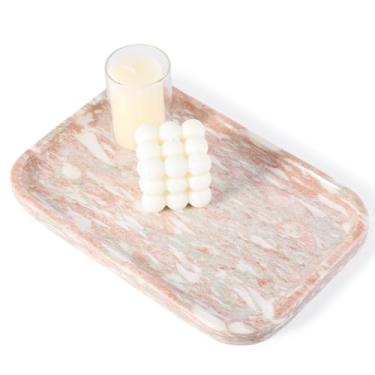 Imagem de Karibiber Bandeja de mármore, bancada de banheiro de mármore, bandeja decorativa para cômoda, bandejas de servir de pedra vermelha Rosso para cozinha, perfume, suporte de vela de joias, pegar todos