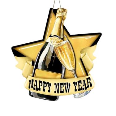 Imagem de Bolisom Feliz Ano Novo 2026 para porta da frente, cabide de madeira de estrela champanhe dourado preto, decoração de casa, decoração de casa, decoração de festa para decoração de festa de Natal e