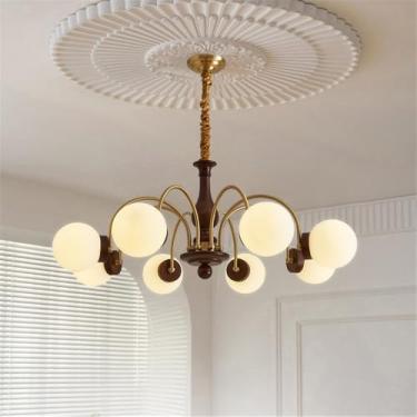Imagem de Lustre contemporâneo de latão para sala de estar com LED, estilo retrô, criativo, para restaurante, quarto, escritório, hotel, casa de campo, café, luminária pendente (8 lâmpadas)