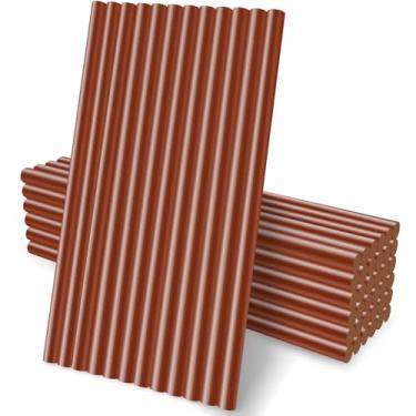 Imagem de Manarty Bastões de cola quente marrom, 48 peças de 0,7 cm de diâmetro x 20,32 cm de comprimento, bastões de cera derretida com cola quente para tecidos de vidro de madeira, faça você mesmo, arte