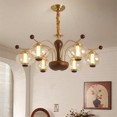 Imagem de Lustre contemporâneo de latão para sala de estar com LED, estilo retrô, criativo, para restaurante, quarto, escritório, hotel, casa de campo, café, luminária pendente (Q 6 lâmpadas)