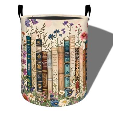 Imagem de amepay Cesto de lavanderia vintage, tecido Oxford dobrável com estampa floral, cesto de roupas sujas à prova d'água com alças, organizador de brinquedos para banheiro, quarto, dormitório, 50 x 39,9 cm