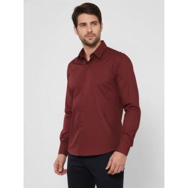 Imagem de Camisa Social Masculina Manga Longa Slim Vinho - Pthirillo, G, Vinho, 