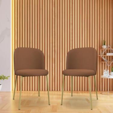 Imagem de Kit 2 Cadeiras de Jantar Elegance em Linho com Base Dourada – Conforto Estilo e Sofisticação para Sua Sala de Jantar (Terracota)