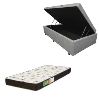 Imagem de Cama Box Baú Solteiro Blindada com Colchão Solteiro Espuma D20 12cm | Kit Completo com Cabeceira Botonê Opcional | Diversas Cores (2, CORINO CINZA, SEM CABECEIRA)