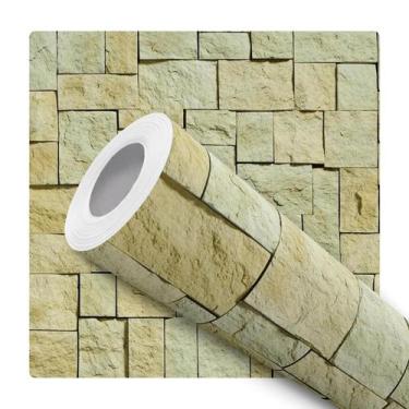 Imagem de Papel De Parede Adesivo Lavável Sala Pedra Rústica 3D Verde Claro - De