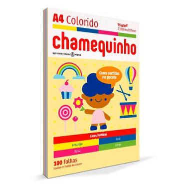 Imagem de Papel Chamequinho A4 Colorido 210mm x 297mm Cores Sortidas com 100 Fol