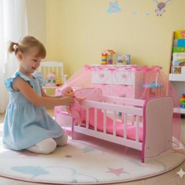 Imagem de Berço de Boneca de Madeira Grande Cama Infantil Menina - CRC KROLL