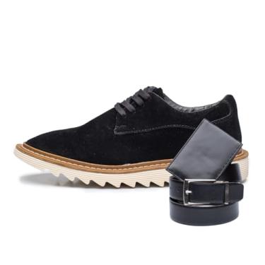 Imagem de Nicolau Sapato Social Oxford Masculino, Couro Sintético, Sola Tratorada, Estilo Brogue, Marrom, com Carteira e Cinto, para Escritório e Ocasiões Formais (Preto Off, BR, Adulto, Numérico, 38)