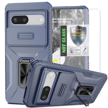 Imagem de Capa para Pixel 7, com capa de lente de câmera deslizante, protetor de tela HD, suporte de anel giratório de 360°, capa protetora à prova de choque de grau militar AYMECL para Google Pixel 7, azul