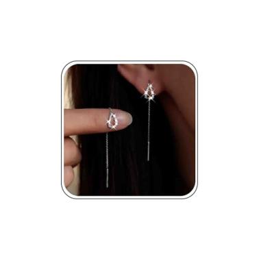 Imagem de Xduargs Brincos de cristal Boho com pingente de lágrima com barra de ouro, brincos de corrente de borla longa, brinco de pingente de zircônia cúbica, joia feminina, Zinco, Sem pedra preciosa