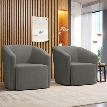 Imagem de Poltrona Decorativa Base Giratória Kit 2 Stella Max Suede Grafite D03 