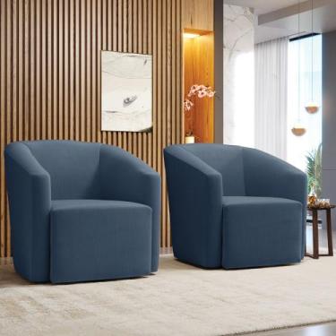 Imagem de Poltrona Decorativa Base Giratória Kit 2 Stella Max Suede Azul Marinho