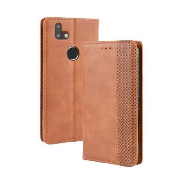 Imagem de Capa para Fujitsu Arrows M05,Retro Flip magnético,Caso de telefone de couro PU,Design de carteira com 3 slots de cartão e 1 clipe de dinheiro -Brown